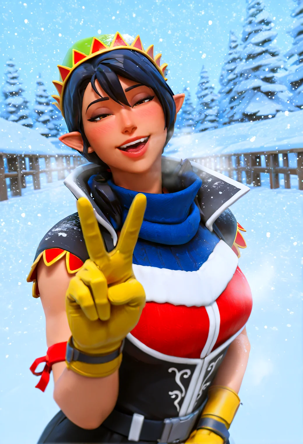 IllustriousQual <lora:StS-Illustrious-Detail-Slider-v1.0:2> <lora:cfg_scale_boost:0.3> <lora:Tinseltoes_IL_-_V1:1> TinseltoesIL, elf hat, black hair, twin braids, brown eyes,detailed_background,indoors,dandadan,snowing,closed eyes,v,lying,solo,snow,outdoors,blue scarf,winter coat,open mouth,scarf,ayase momo,short hair,facing viewer,yellow gloves,coat,1girl,blush,smile,hair behind ear,gloves,highres,crossed bangs,winter clothes,hair between eyes,brown hair,upper body,black coat,long sleeves,on side,nanghea291
