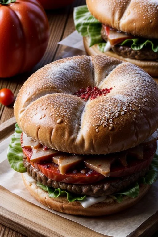 Hamburger, tomaten of the Hamburger (((masterpiece))),(((<sharp images:4>))), (((<high resolution:3>))), (((professional photoshooting))) ,10000iso, 8k