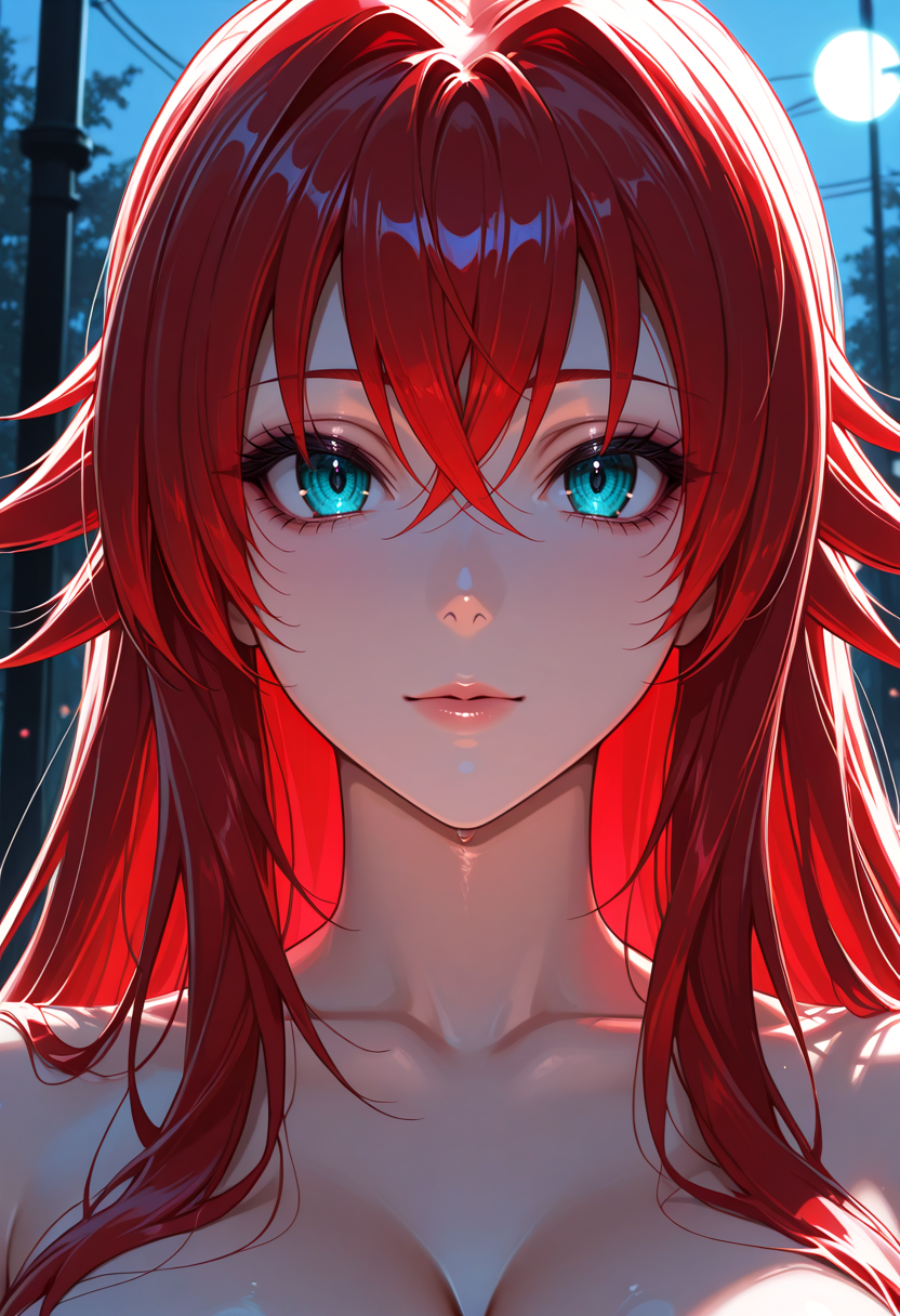 masterpiece, newest, absurdres, best quality, hires, 1girl, rias gremory \(highschool dxd\), outdoors, portrait, volumetric lighting, looking at viewer