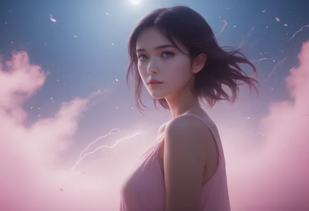 (((masterpiece))) , (((best quality))) , anime style, 2d, 8k. 1 woman, surrounded by pink mist, SeijSDXL <lora:SeijSDXL-000001:0.8>