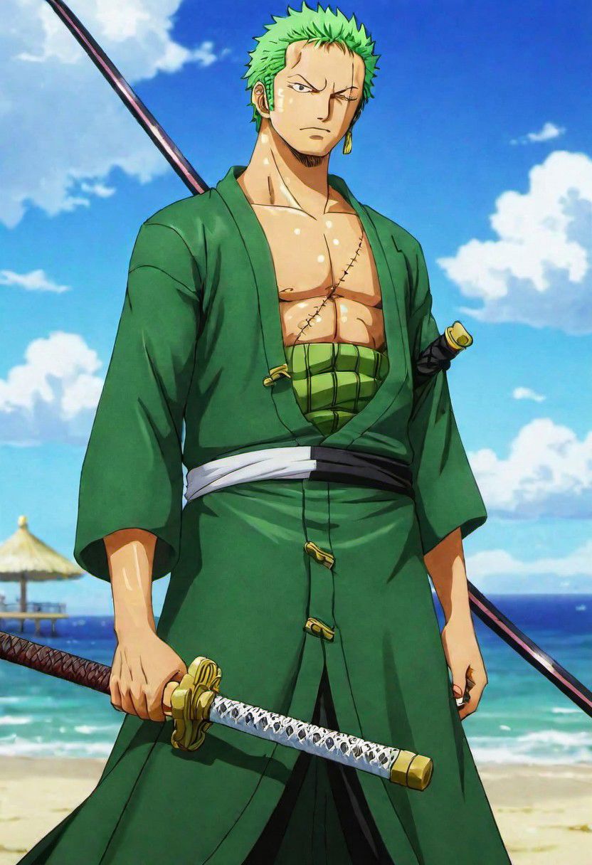 Rononoa zoro Green clothes in beach