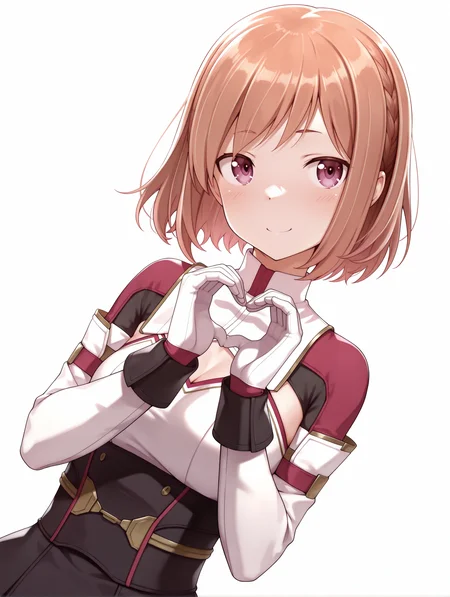 masterpiece,best quality,newest,
1girl,solo,
<lora:shiina_ilxl_v2.7:1>,shiina,short hair,brown hair,purple eyes,
iwainushi,gloves,black skirt,<lora:Fixhands_anime_bdsqlsz_V1:1>,light_blush,white background,simple background,standing,smile,dynamic_angle,cinematic_angle,dutch angle,portrait,face_focus,upper_body,looking_at_viewer,heart hands,