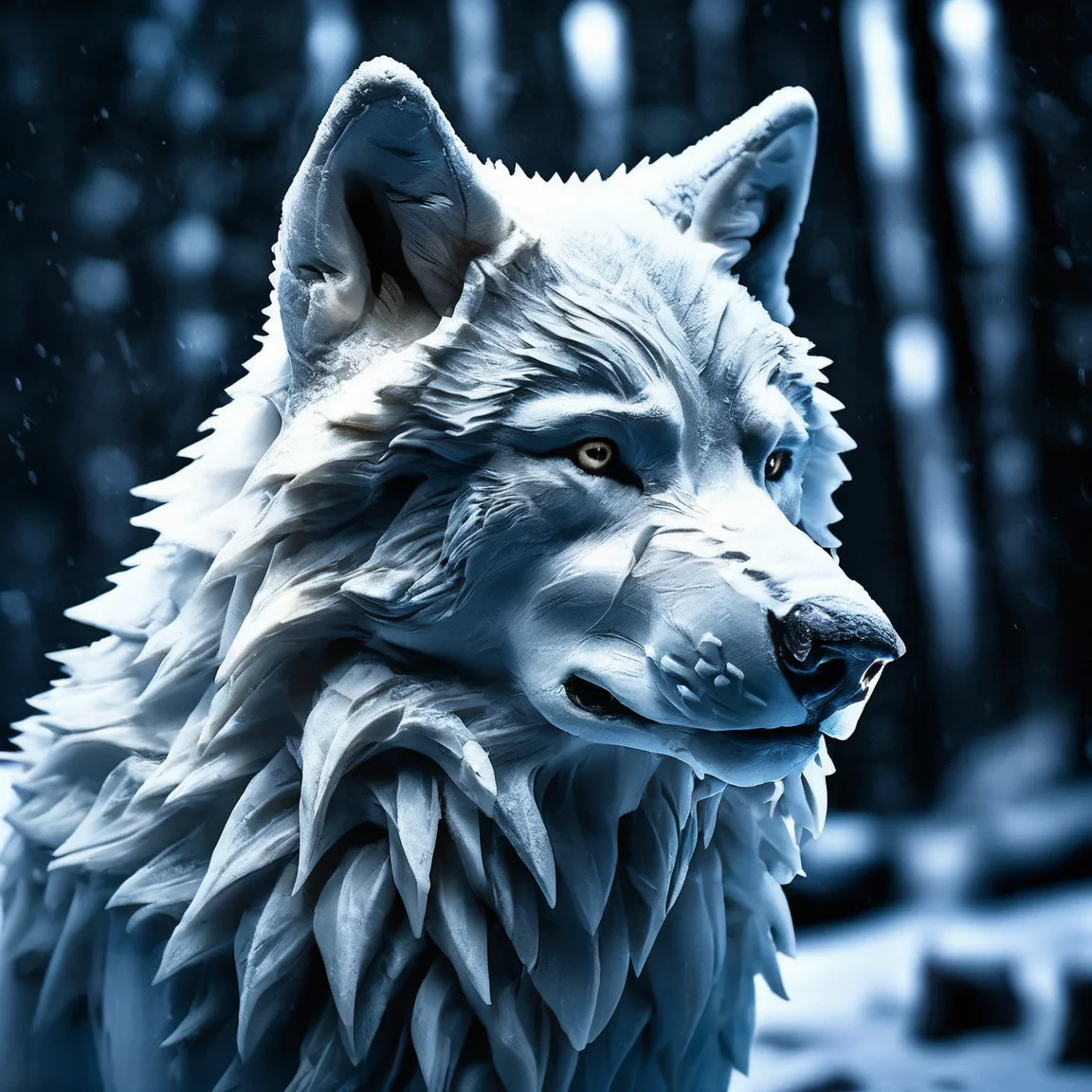 ice_art,ice,closeup award winning photo of wolf, perfect environment, extremely detailed, dark shot<lora:ice_art:1>
