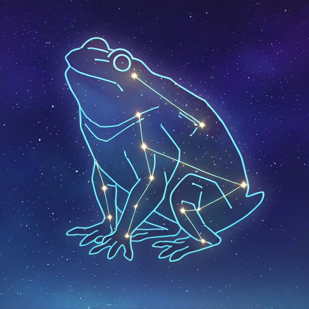 masterpiece, best quality, newest, absurdres, highres, anime, anime style, LSCV1.0, constellation, star (sky), starry sky, night sky, night, starry sky, no humans, animal, animal focus, frog,