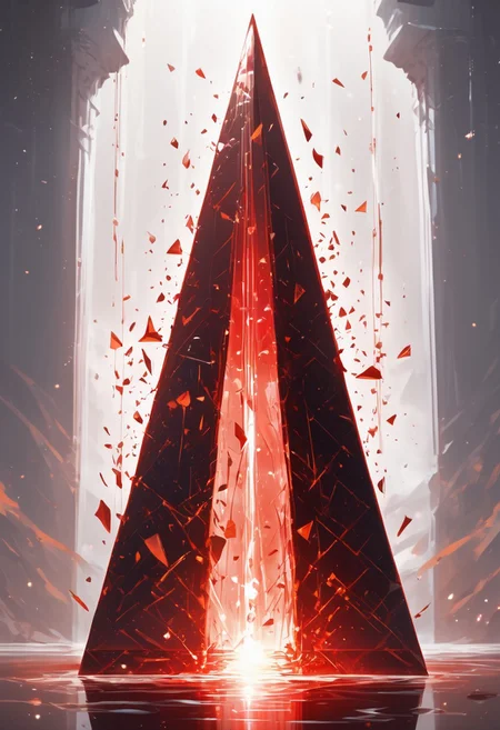 (masterpiece), best quality, Symphtia-Style, Anime, (Floating Pyramid, Dripping Liquid), White Background, No Humans, White and Red Theme, (Ancient Runes, Glowing Runes, Light Refraction), Above A Pillar, Symphtia-Style, Zyrnox-Exoterra Style