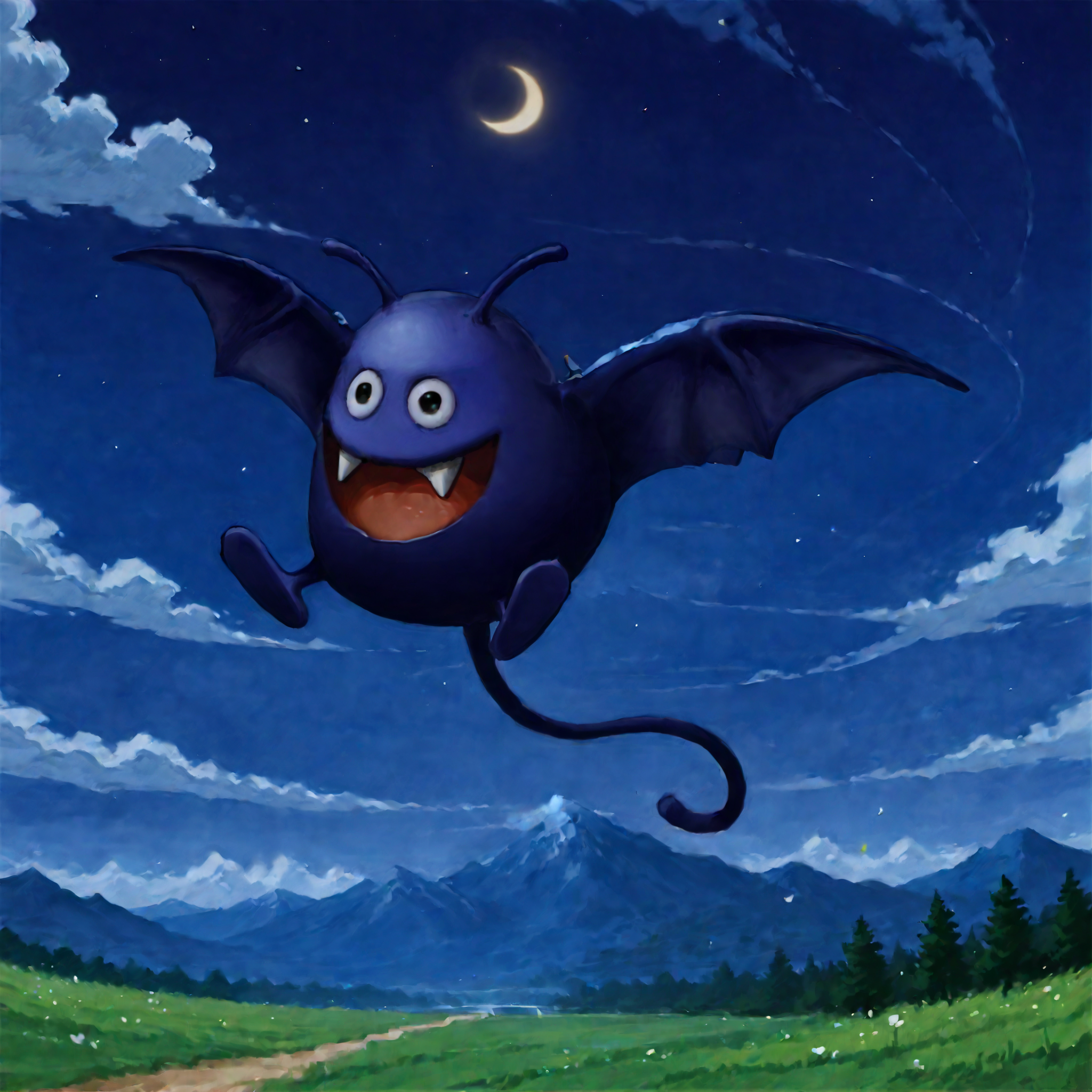 score_9,score_8_up,score_7_up,best quality,masterpiece,extreme detailed,zPDXL,nature,field,full_body BREAK <lora:Pony_DetailV2.0:1>,night,
BREAK dracky,no humans,blue_skin,<lora:dracky-pony:0.8>,flying,