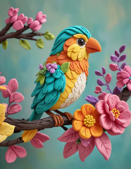 bird on a branch with flowers <lora:novuschroma51 style:1> novuschroma51 style