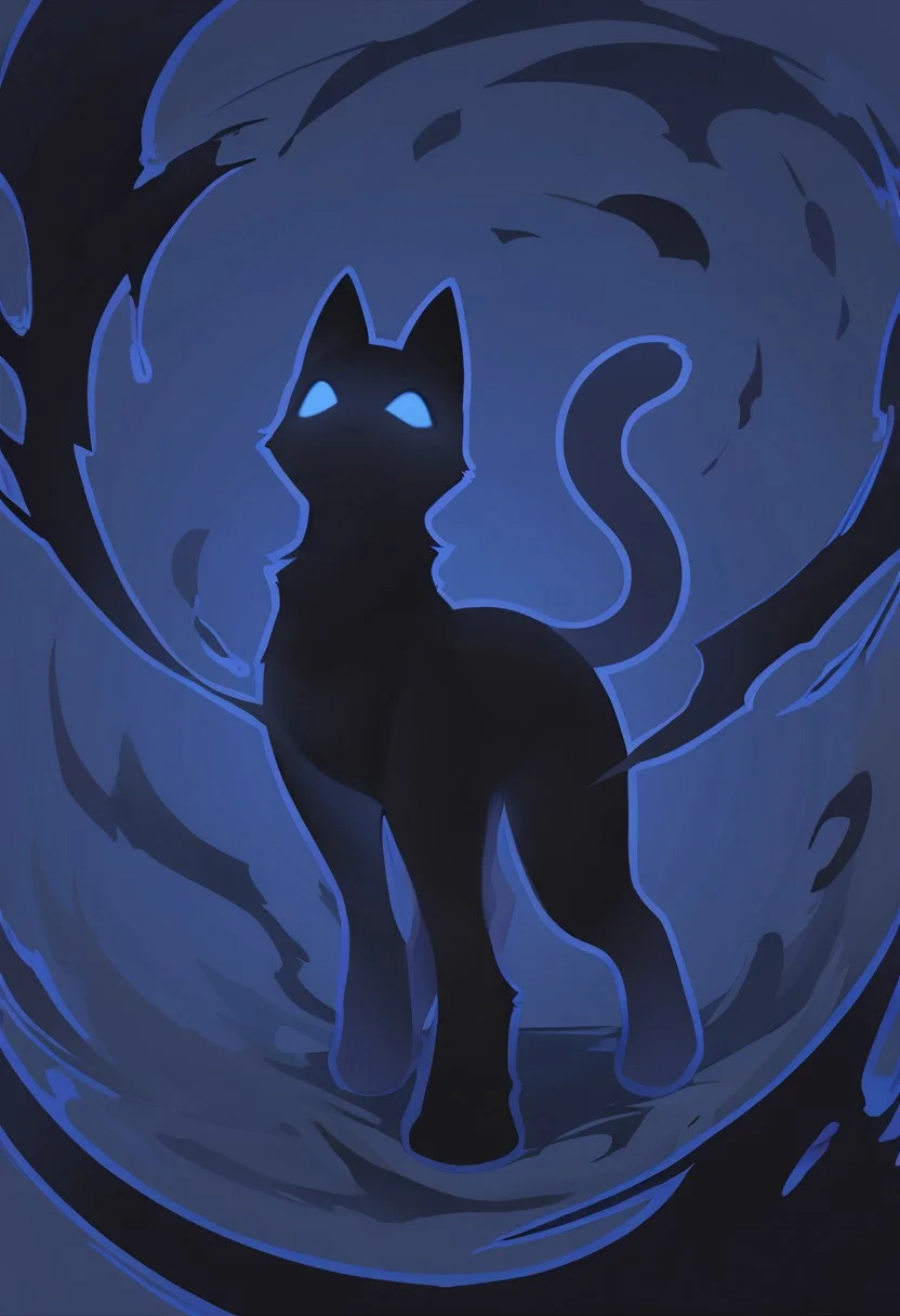 score_9, score_8_up, solo,female,,
anthro, shadow_cat, black cat, silhouette, shadow energy, blue sclera, no pupils,