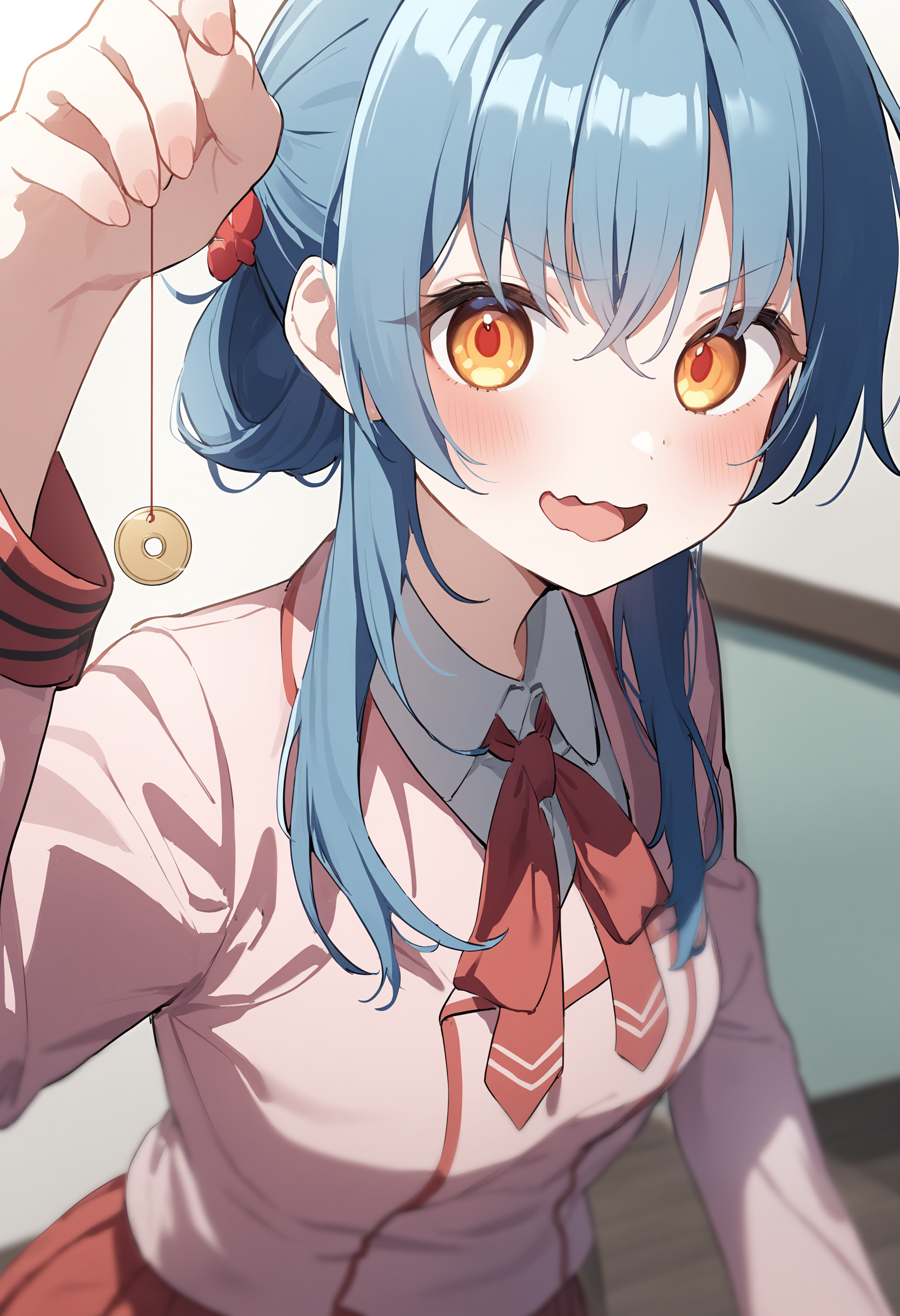 1girl,sincos, ningen mame, toosaka asagi,solo,medium breasts,school uniform,
hypnosis, mind control,looking at viewer,  hand up, coin on string, <lora:hypnosis_XL_v1:0.8>
portrait, blue hair, golden eyes,flustered, spiral staircase, open mouth, folded ponytail hair,
best quality, very aesthetic, absurdres