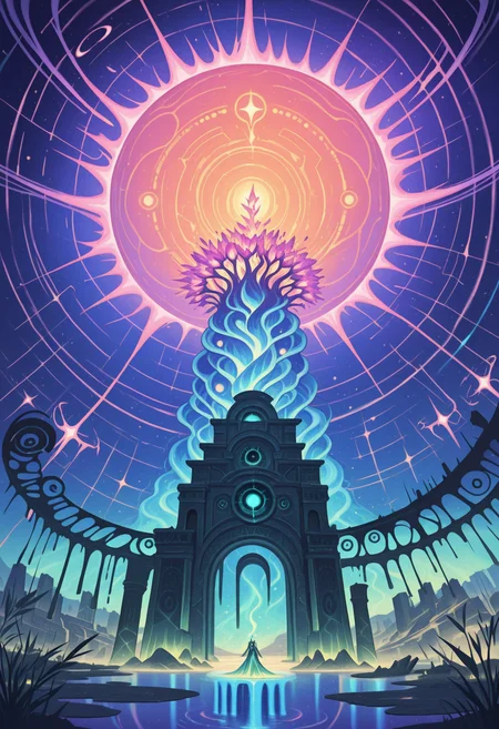 masterpiece, best quality, amazing quality,,<lora:afkJourneyIllustrious:1> afkJourneyStyle,
impossible landscape, alien world, magic energy, floating islands, bioluminescent plants, surreal architecture, ancient ruins, glowing crystals, ethereal fog, twin moons, colorful nebula sky, giant ringed planet in background, futuristic temples, fractal mountains, waterfalls flowing upward, luminous rivers, floating rocks, energy beams, magic runes, strange creatures in distance, vibrant colors, ultra-detailed, highly detailed, 4k, fantasy, science fiction, concept art
