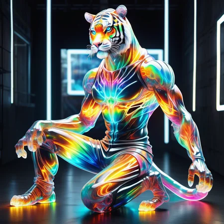 hyper detailed masterpiece, dynamic, awesome quality,DonMSp3ctr4lXL, constricting upper body clothing, crew neck, carbon-fiber textile, tiger stripes, spaghetti straps, floor-length, natural waist, back pockets,,enzyme wash,,asymmetric hem,,slit details,,cross-back, skin-tight lower body clothing, luminescent neon thread, fiberglass, regular fit, high waist, ice wash,,ruffle details,,statement necklace,,illusion back <lora:DonMSp3ctr4lXL:1>