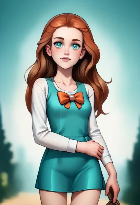 score_9, score_8_up, score_7_up, score_6_up, PRSNL_3_1, uncensored, pupils black dots, lips,
upper body, best quality, masterpiece, 4k, realistic, warm light,
PokeJasmine, long hair,
sandals, short white cardigan, collarbone, orange bowtie, sleeves past elbows, (very short dress), aqua dress