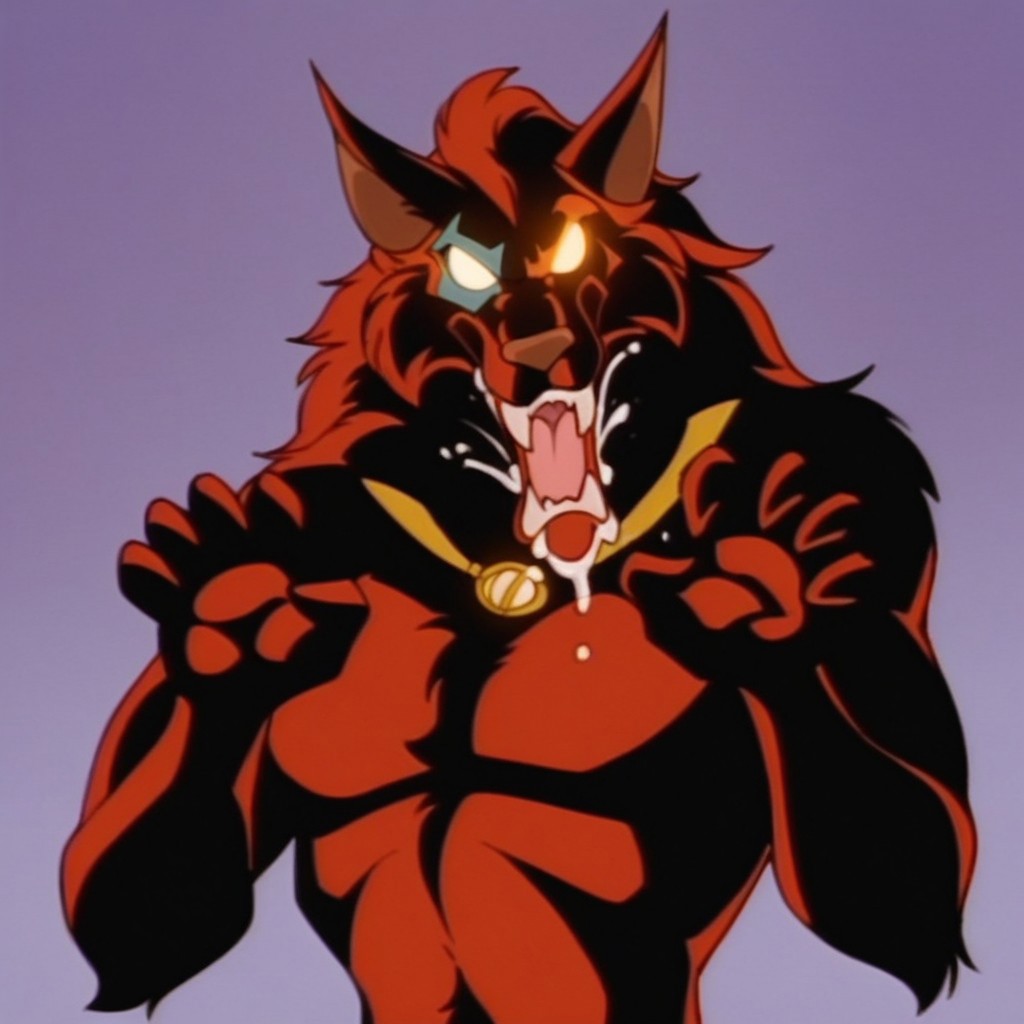 score_9, score_8_up, score_7_up, Expressiveh, masterpiece, best quality, highly detailed, realistic, (zPDXL3), 1girl, solo, (WFJanine, furry, anthro, canine, fox, werefox, red body, black body, red fur, black fur, two tone body, two tone fur, white sclera, no pupils, fangs, canine teeth, blue eye marking, gold necklace, brown nose, angry, wide eyes, glowing eyes maw shot), upper body, open mouth, ((tongue out, saliva)), looking at viewer, purple background, simple background, standing, (((claw pose))) 5 fingers
