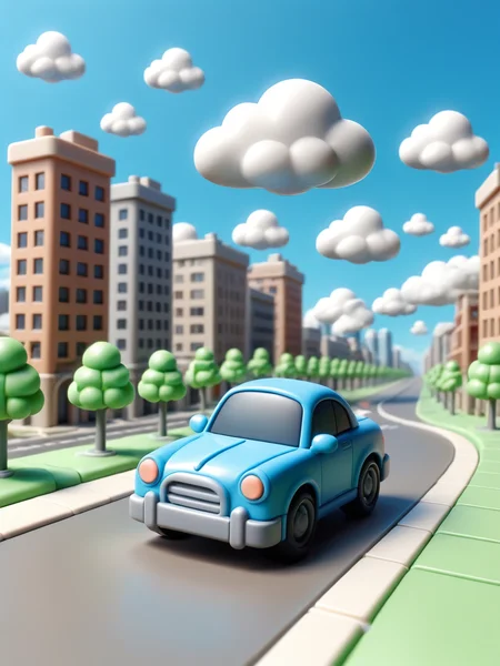 ais-plasticz car, speeding down a shiny, ais-plasticz road in an ais-plasticz cityscape, with ais-plasticz buildings and an ais-plasticz sky full of ais-plasticz clouds<lora:Plastic_Toy_Style_SDXL:1>