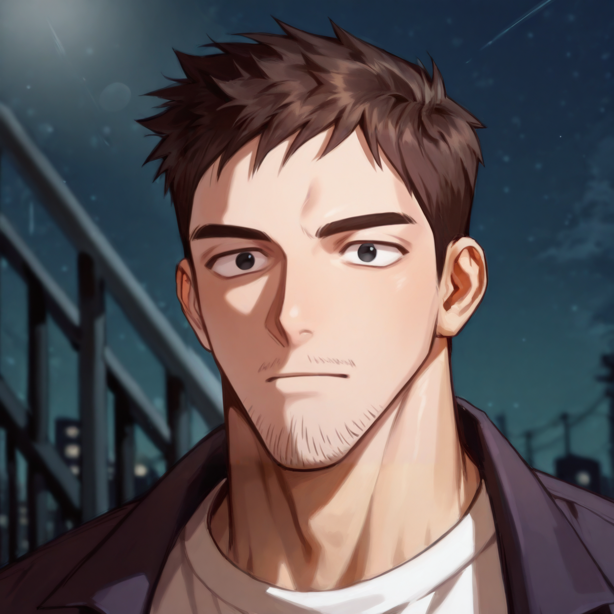 <lora:Park_Dukgoo__Regressor_Instructor_Manual-000006:.75>, dukgoopark, 1boy, muscle body, stubble, black eyes, short hair
upper body, face focus, looking at the viewer, 
(very short hair, beard, bara, mature, facial hair, stubble, beard, full beard, sideburn, beard, a lot of beard, ), facial hair,male focus, muscular male, muscular male, bara, mature,  bara, mature, aixiwuganda_(20222192), very awa, masterpiece, best quality, absurdres, newest, perfect quality, detailed background, intricate details,
<lora:slider_Body Type_alpha1.0_rank4_noxattn_last:3><lora:style_Anime Summer Days 2 Style SDXL_LoRA_Pony Diffusion V6 XL:.6><lora:slider_cfg_scale_boost:.7><lora:face_Artist6p-10:.55>, Artist6p, Artist04p,<lora:slider_il_brightness_slider_d1:-1><lora:slider_il_contrast_slider_d1:-1><lora:slider_DarkSlider1.2_alpha1.0_rank16_full_300steps:-.6>