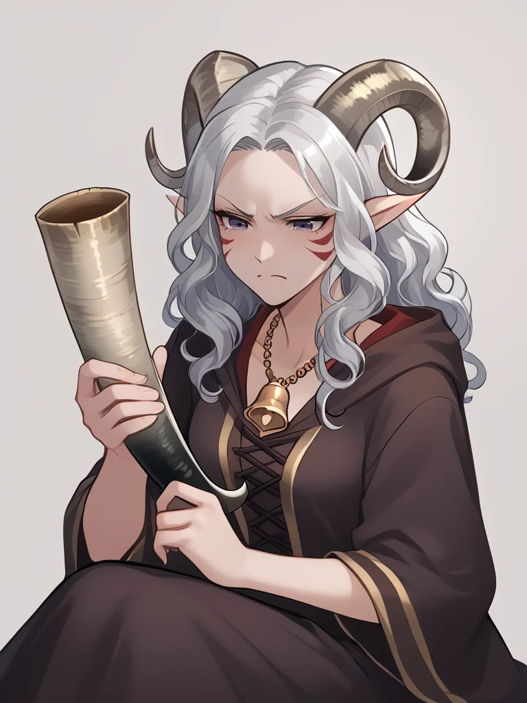 source_furry, score_7_up, rating_safe, sitting,
anime face,<lora:whisker_markings:0.8>red whisker_markings, silver long wavy hair, bell necklace, short pointy ears, purple eyes, <lora:age_slider_v4:0.6>
<lora:Smooth Style 2 SDXL_LoRA_Pony Diffusion V6 XL:0.3>
<lora:Test_Diana:0.8> tiefling_bard_diana, <lora:INKxXmo shaded face:0.5> INKxXmo Dark Theme, angry face,
<lora:horn_instrument:1> viking_horn:1.7, viking_horn, holding instrument, cone:1.3, viking_horn,