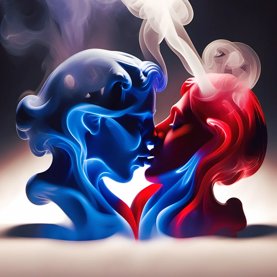 smokeart,boy and girl kissing, red,blue,<lora:Smoke_Art:1>