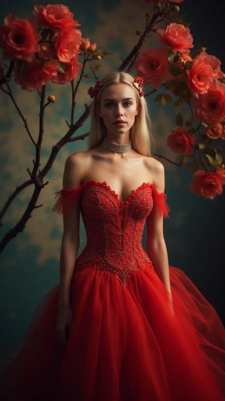 photograph, epic fashion shoot, film camera, Selective focus, photorealism, cinematic, haute couture, aidmaRealisticPeoplePhotograph
