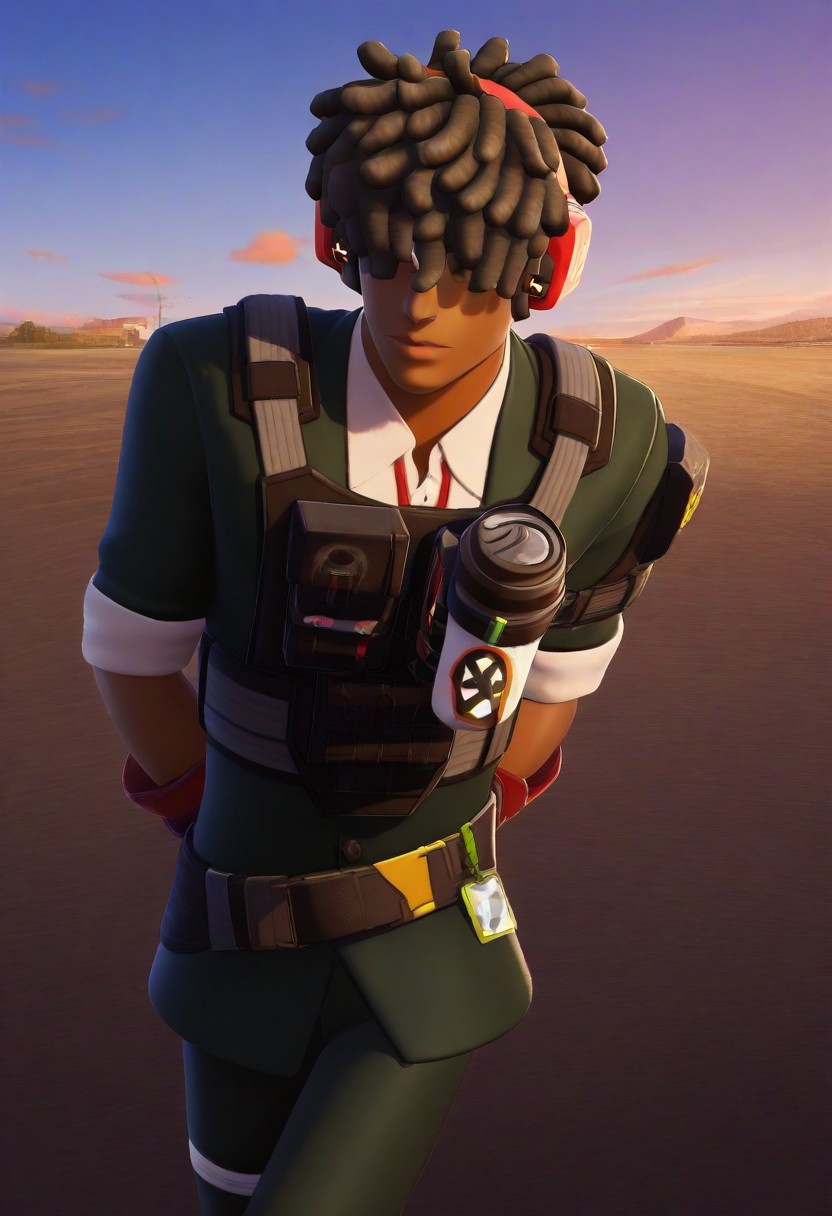 score_9, score_8_up, score_7_up, score_6_up, score_5_up, score_4_up, BREAK <lora:Lunas-FortniteStyle-SDXL-A1:1>,toned male, 1boy, daylight, face focus, good looking face, accurate face, face detail,
kwame, dark skin, afro locs hairstyle, red over‑ear headphones, (green slim‑fit suit), black tactical vest, red fingerless gloves, white futuristic boots, modern weapons belt, ingame
office, posing, dramatic lighting, dynamic pose, dramatic scene, full body view, accurate shadows, ((hands behind back, standing)), turned to the viewer, looking at viewer, volumetric lighting,