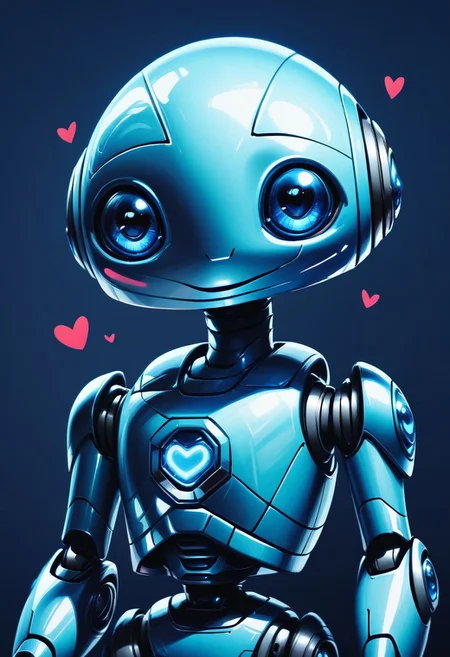 score_9, score_8_up, score_7_up, CivBot, looking at viewer, blue eyes, simple background, upper body, heart, blue background, science fiction, joints, straight-on, robot joints, blue robot,
