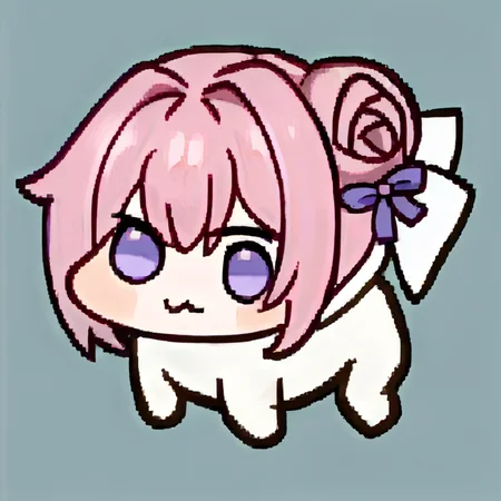 score_9, score_8_up, score_7_up, source_anime, BREAK, solo, <lora:Feh-Sprites-pdxl_Fp:1>, simple background, chibi, full body, <lora:Doro_X_PDXL_V1:1>, doro, creature, :3, chibi, pink hair, purple eyes, hair bun, hair bow, four legs