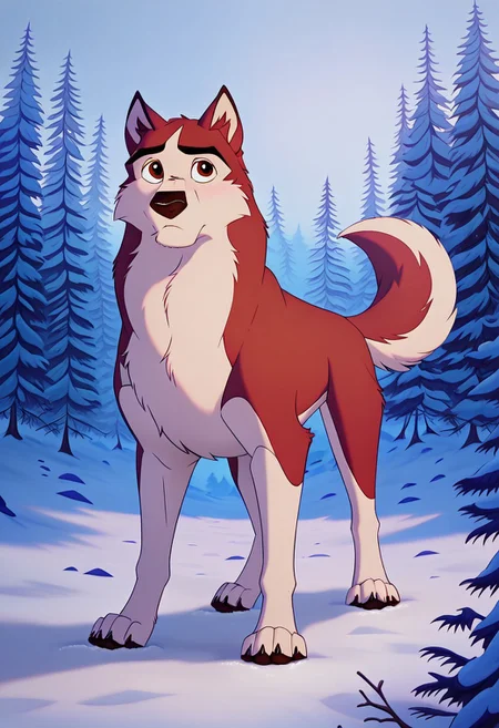score_9, score_8_up, score_7_up, Kodiak, husky, feral, solo, 1boy, best quality, hi res, perfect eyes, eyes focus, dark brown eyes, muscular, (shading), soft shading, forest, stormy, winter, snow, high res, ultra quality, highly detailed, detailed background