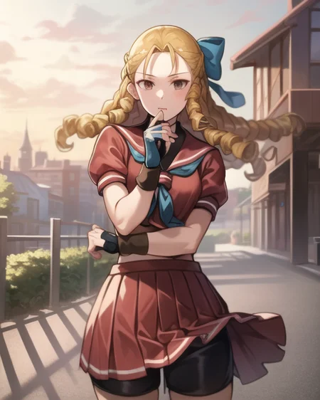 Masterpiece, Best Quality, Highres, 1girl, KarinMS, <lora:KarinMS:1>, sfa, shorts under skirt,