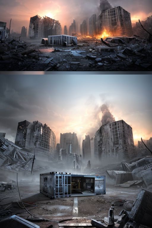 (Pui),(UHD:1.1), (nsfw:1.3), 
(detailed background visible:1.2),
(Photorealistic:1.2),
large cylindrical (nuclear) container on a hill in front of a destroyed city, (luminescent painting), (dim lighting), glowing LED, danger, nuclear hazard symbol, 
 <lora:Wasteland:1> Wasteland, the, and, with, wasteland, background,
(hyper detailed:1.2), 
(Style: subsurface scattering, analog style, realistic, film photography, highres photo, cinematic Lighting, trending on artstation, ((high quality:1.2, masterpiece:1.2)), (8k resolution),)
