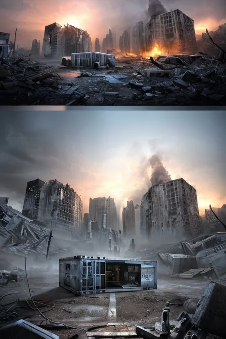 (Pui),(UHD:1.1), (nsfw:1.3),
(detailed background visible:1.2),
(Photorealistic:1.2),
large cylindrical (nuclear) container on a hill in front of a destroyed city, (luminescent painting), (dim lighting), glowing LED, danger, nuclear hazard symbol,
<lora:Wasteland:1> Wasteland, the, and, with, wasteland, background,
(hyper detailed:1.2),
(Style: subsurface scattering, analog style, realistic, film photography, highres photo, cinematic Lighting, trending on artstation, ((high quality:1.2, masterpiece:1.2)), (8k resolution),)