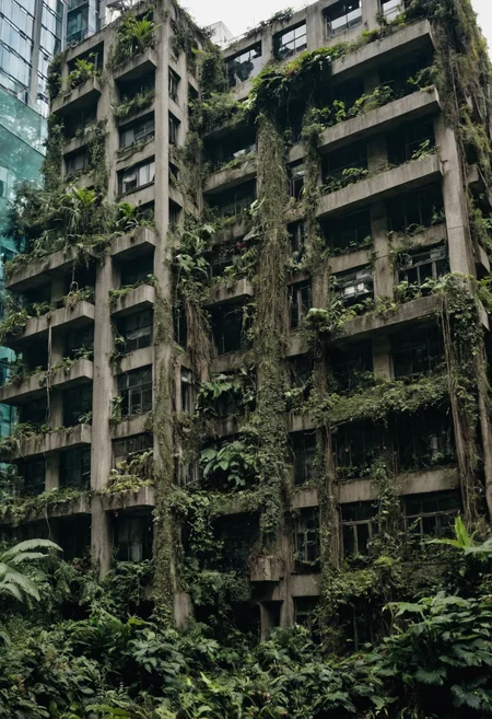 award-winning masterpiece,RAW editorial photo, a very tall building with a lot of plants on it's side and a lot of windows on the side [21],, a stock photo,<lora:Beeple-Cyberpunk:1>,Beeple (artist, beeple),cyberpunk art [197], . ,