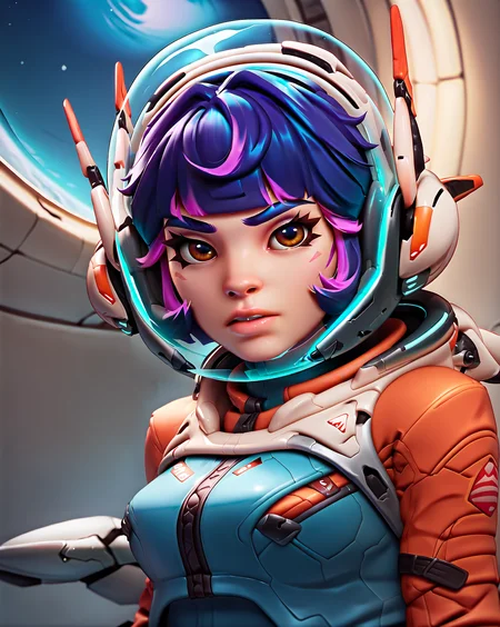 zPDXL , score_9, score_8_up, score_7_up, score_6_up, 2.5d, <lora:Juno overwatch-000025:1> Juno (overwatch) , purple hair, multicolored hair, pink hair, helmet, spacesuit, (space, asteroids, nebula:1.3)