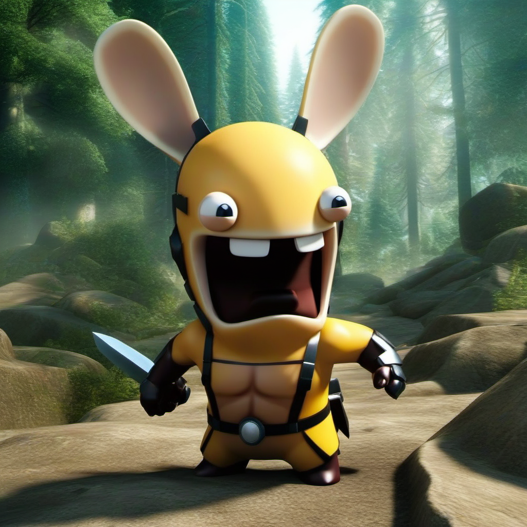 LapinsCrétins1024, a  rabbit as wolverine with claws,  forest ,highly detailed, attack on titan, photography, ultra sharp, film, professional, 64k  <lora:LapinsCrétins1024:0.8>