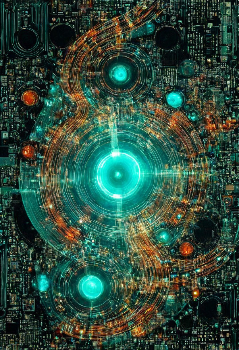 double exposure of opera diva Hatsune Miku with long floating aqua twintails singing high note merging with a printed circuit board of Yamaha electronics chip processor, <lora:DoubleExposure:1>, (head:1.8), <lora:The Phantom of the Opera style:1.5> The Phantom of the Opera style, <lora:loraeyesxl:0.4>