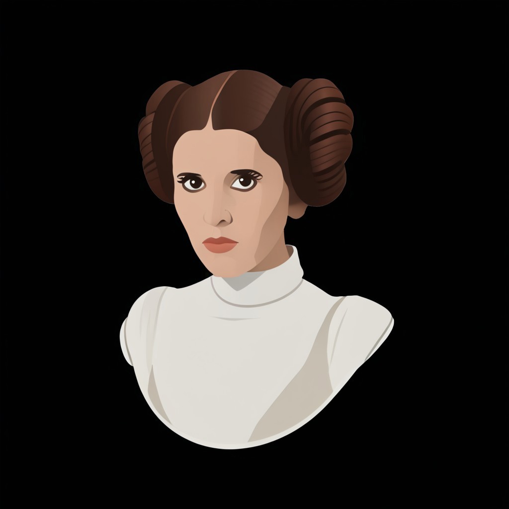 a photo of a woman, vector graphics icon, lucasfilm, no facial features, regency era, minimalist stylized face icon, a famous person, no shadow, color restoration, cell-shaded, iconic icon, figure ghostly, (princess leia:1.5)