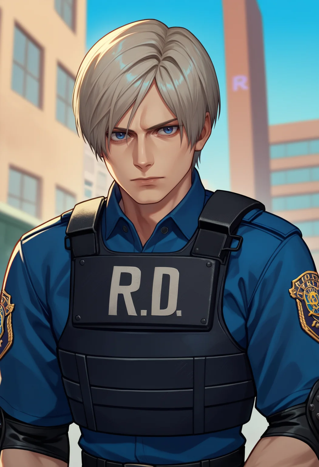 score_9,score_8_up,score_7_up BREAK source_anime,
1boy, leonkennedy, grey hair, short hair, belt, police uniform, bulletproof vest, fingerless gloves, blue shirt, elbow pads, long sleeves,
solo, upper body, looking at viewer, outdoors, building, new york street background
<lora:LeonKennedyXL:1>