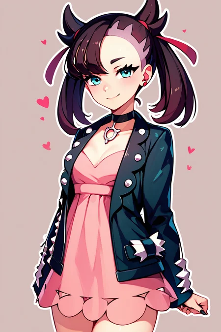 score_9, score_8_up, score_8, medium breasts, (curvy), cute, eyelashes, BREAK, , Marnie_(Pokemon), aqua eyes, black choker, red ribbon, pink dress, jewelry, black jacket, open clothes, long sleeves, <lora:Marnie_PDXL_ShadowxArt:0.8>, , BREAK, smile, looking at viewer, abstract background, white outline, cowboy shot, embedding:zPDXL, Expressiveh, <lora:CatalystStylePDXL:0.6>, <lora:SDXLFaeTastic2400:0.5>, <lora:Expressive_H-000001:0.4>,