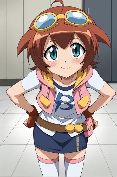 score_9, score_8_up, score_7_up, source anime, anime, animification, anime screencap, anime coloring, vivid colors, shiny skin, skindentation, deep skin, depth of field, high quality, highres, (dynamic angle,dynamic pose),
amano madoka, 1girl, solo, looking at viewer, blush, smile, short hair, blue eyes, skirt, brown hair, shirt, thighhighs, gloves, jacket, ahoge, belt, miniskirt, fingerless gloves, vest, aqua eyes, white thighhighs, leaning forward, goggles, eyewear on head, goggles on head, hands on hips, pouch, belt pouch
BREAK
masterpiece, high quality
<lora:Amano_Madoka:0.9>
