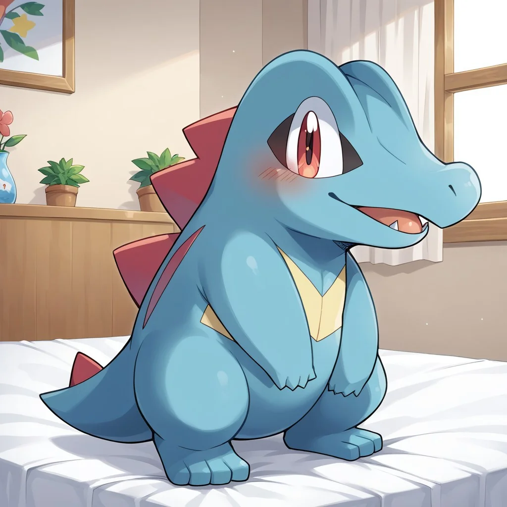 score_9, score_8_up, score_7_up, source_anime, source_furry,rating_explicit,bedroom,indoors,BREAK ,chibi,
solo,totodile, pokemon (creature),female,
clothes,jyojifuku, pajamas,