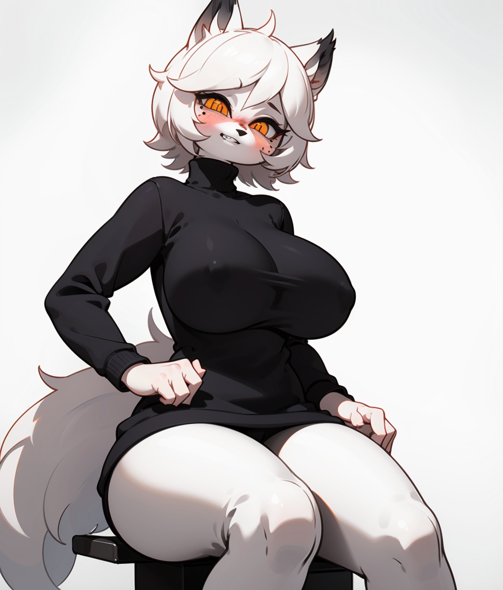 <lora:Role_ä¹°å¸é±¼ççç¸_v1.0:0.7>,furry,fox,orange eyes,slit pupils,mole under eye,blush,evil grin,short hair,white_fur,pale skin,black sweater,turtleneck sweater,big breasts,thick thighs,chuchumy,(3d \(artwork\):1.15),blender \(software\),{sharp focus|soft focus},ray tracing,(unreal engine:1.3),absurd res,solo,white background,