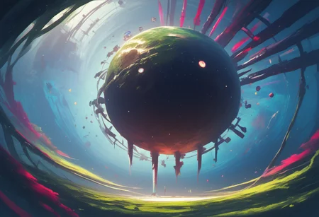 Exoterra-Style, score_9, score_8_up, score_7_up, masterpiece, best quality, absurdres, vibrant, highly detailed, a spaceship in stationary orbital postition above a gazeous planet, high contrasts