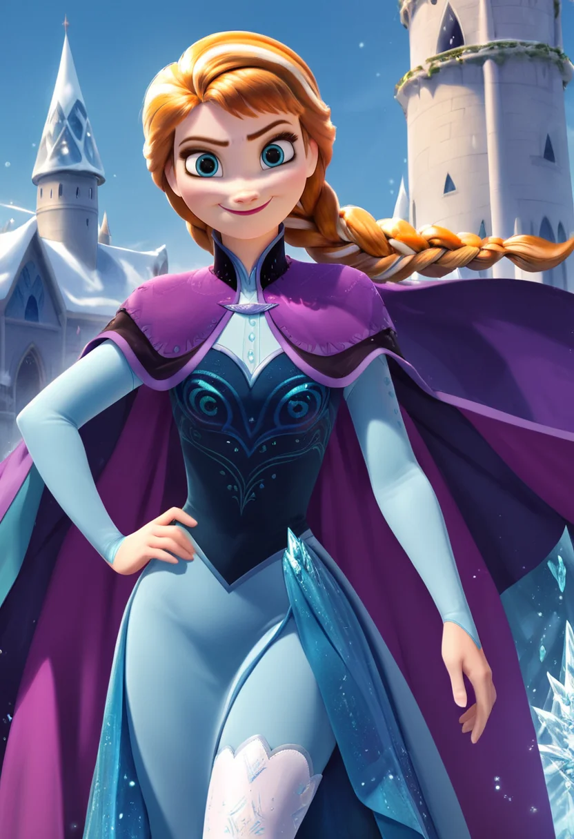 masterpiece,best quality, highly detailed, score_9, score_8_up, score_7_up, score_6_up,source_Anime,<lora:xl_more_art-full_v1:0.8>,half body shot
BREAK
<lora:annaXL:0.8>anna, anna (frozen), 1girl, braid, solo, twin braids, elsa (frozen), blue eyes, cape, hand on hip, boots, smile, blonde hair, dress, long hair, orange hair, hair over shoulder,castle ice