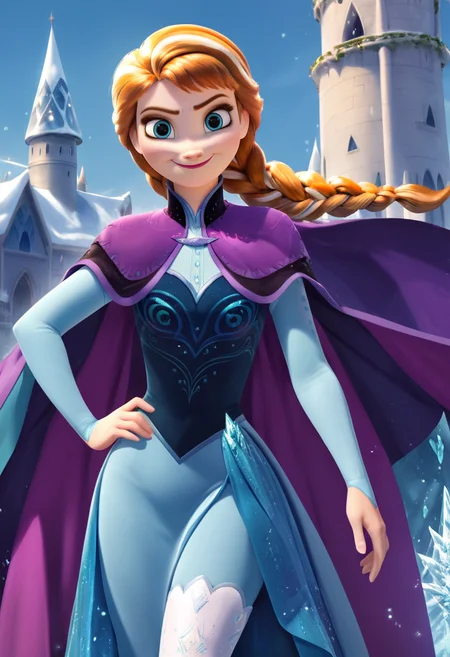 masterpiece,best quality, highly detailed, score_9, score_8_up, score_7_up, score_6_up,source_Anime,<lora:xl_more_art-full_v1:0.8>,half body shot
BREAK
<lora:annaXL:0.8>anna, anna (frozen), 1girl, braid, solo, twin braids, elsa (frozen), blue eyes, cape, hand on hip, boots, smile, blonde hair, dress, long hair, orange hair, hair over shoulder,castle ice
