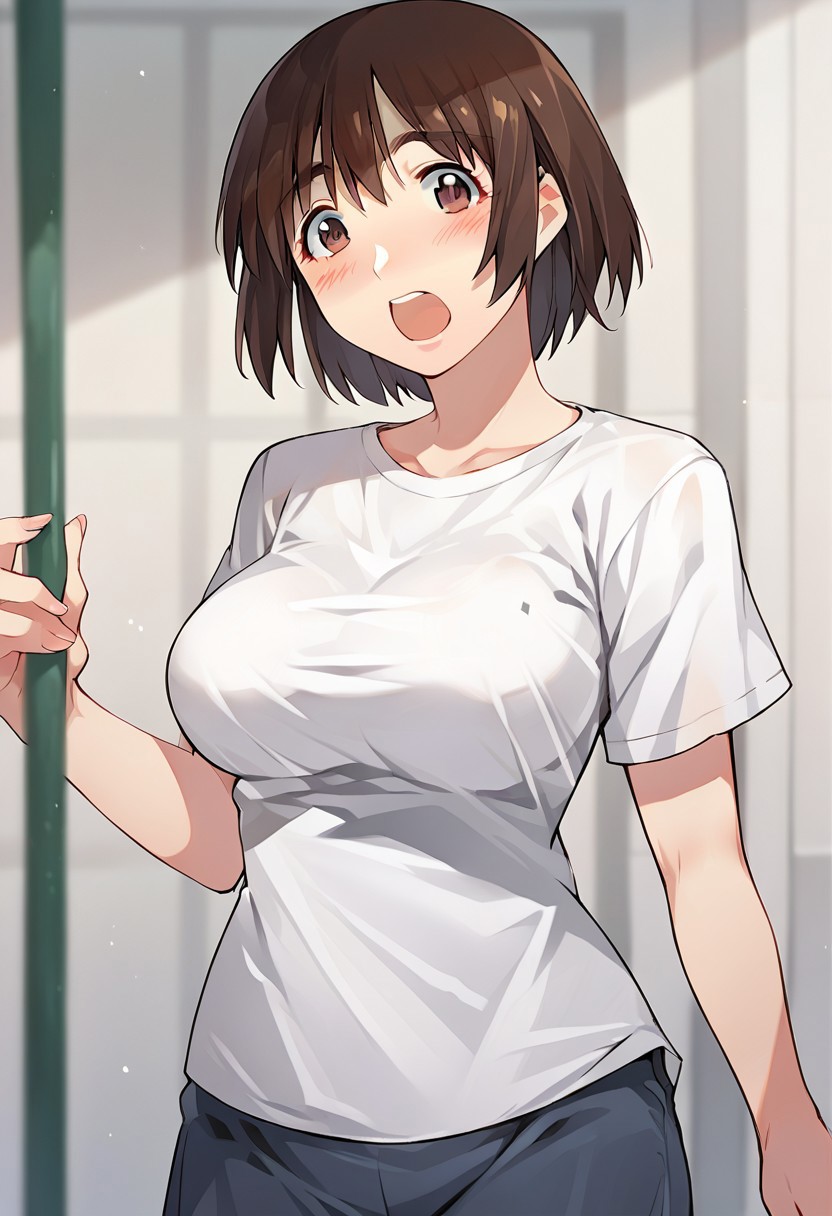 score_9, score_8_up, score_7_up, source_anime, ayase fuuka, 1girl
solo, blush, shirt, large breasts, open mouth