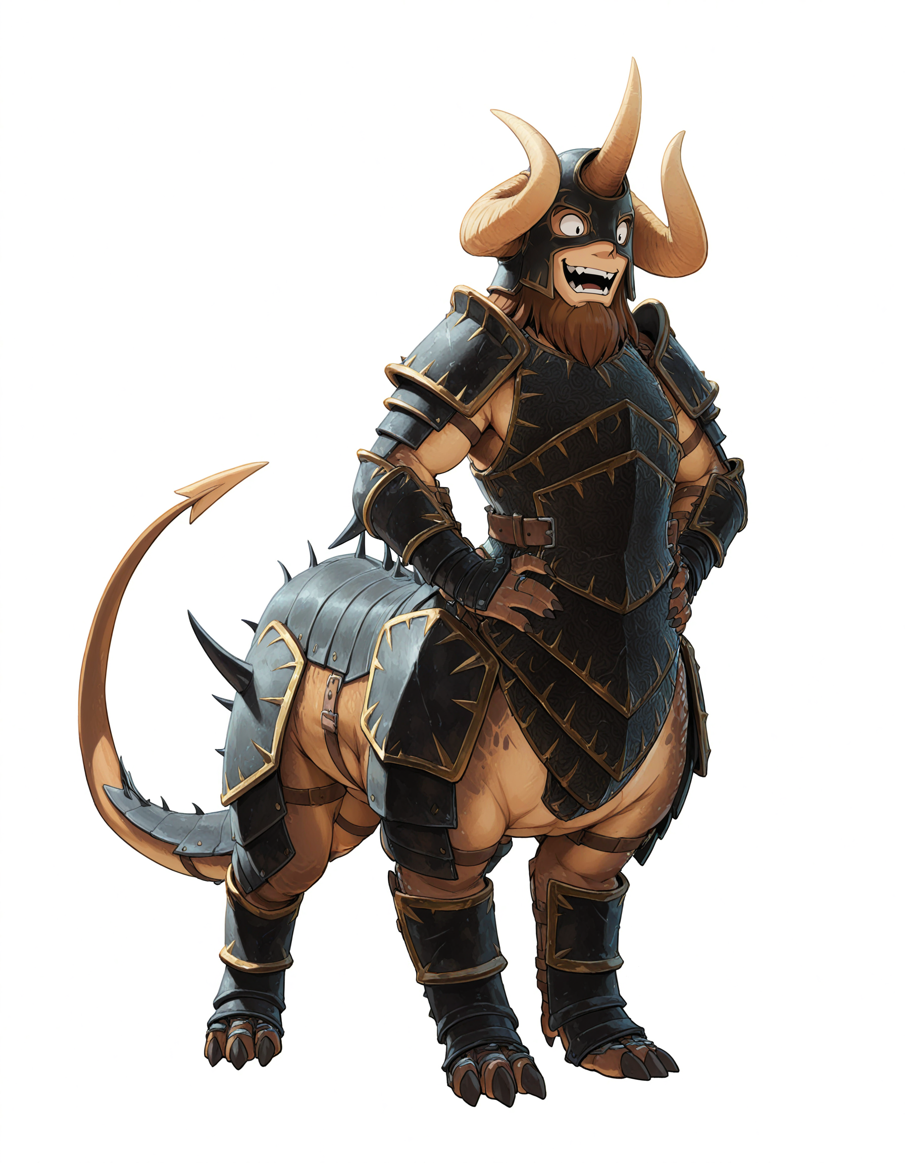 masterpiece, good quality, best quality, solo, white background, 2d, anime,
KholekSuneater, armor, horns, chibi, chibi only, :d, 1boy, taur,
 <lora:KholekSuneater_Vpred:0.6>