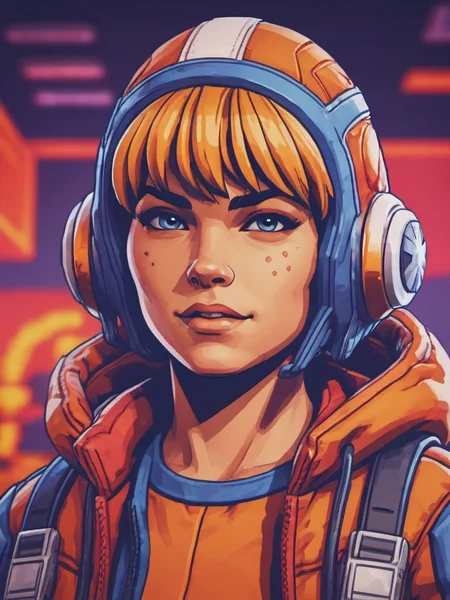 Retro arcade style portrait of wattson (apex legends) woman <lora:Watts0n:0.6> dancing in a lab background, high contrast . 8-bit, pixelated, vibrant, classic video game, old school gaming, reminiscent of 80s and 90s arcade games