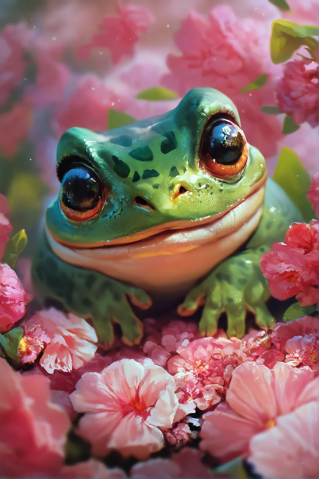 score_9, score_8_up, score_7_up, score_6_up, score_5_up, score_4_up, rating_safe,
score_9,
frog, cute, small, pink flowers, dramatic light
<lora:GwentStyle_v2:0.55> gwentstyle <lora:Pony_DetailV1.0:0.55> <lora:Concept Art DarkSide Style LoRA_Pony XL v6:0.5>