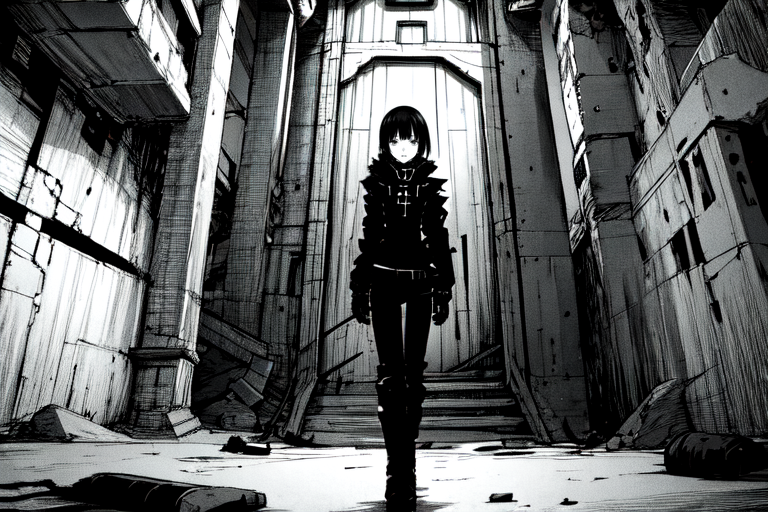 highly insanely detailed, masterpiece, top quality, best quality, highres, 4k, 8k, RAW photo, (very aesthetic, beautiful and aesthetic),  
tsutomu nihei,nihei_tsutomu,blame!,blame gakuen!,abara,TNstyle,sidonia_no_kishi,(hangar,mausoleum,sidonia \(ship\),deep horizon), 
<lora:ABARA:0.8>, 
(1girl:1.3), 
solo focus, 
(in Venice),âââ