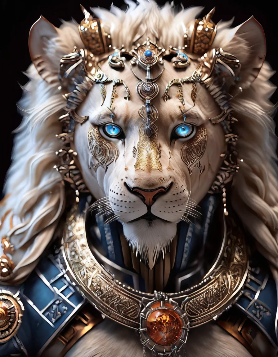 cinematic photo blue eyes, Lion, looking at viewer, portrait, glowing eyes, black background, animal ears, tusks, closed mouth, white hair, Feline, intricate, elegant, highly detailed, formal, colorful, extremely sharp focus, luxurious, professional dramatic color, sublime, warm light, excellent composition, innocent, beautiful, epic spectacular quality, creative, positive emotional
<lora:FelineCraft-000007:1>, , <lora:FILM_PHOTOGRAPHY_STYLE:0.25> . 35mm photograph, film, bokeh, professional, 4k, highly detailed