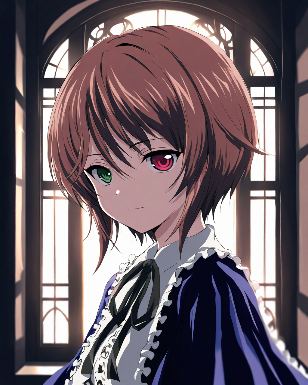 SouseisekiRozenMaiden,
1girl, solo, upper body,
top hat, brown hair,
green eyes, heterochromia, red eyes,
light smile,
kodona,
room,
<lora:kp_SouseisekiRozenMaidenAnimagineXL_v1_0:1.0>,
BREAK
masterpiece, best quality, absurdres, 
ultra-detailed, moody lighting,
depth of field,
