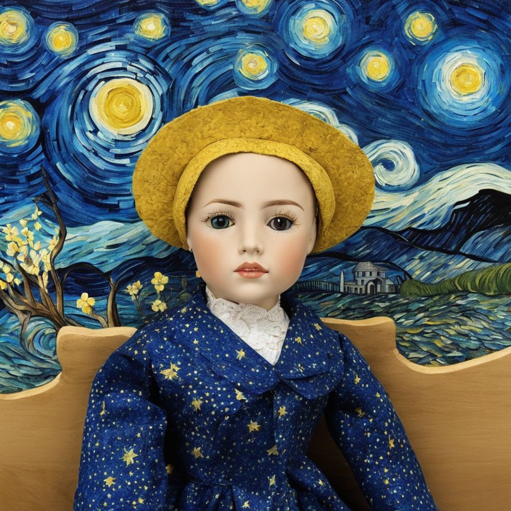 The Starry Night by Vincent van Gogh DollZ style <lora:DollZ_style:1.0>